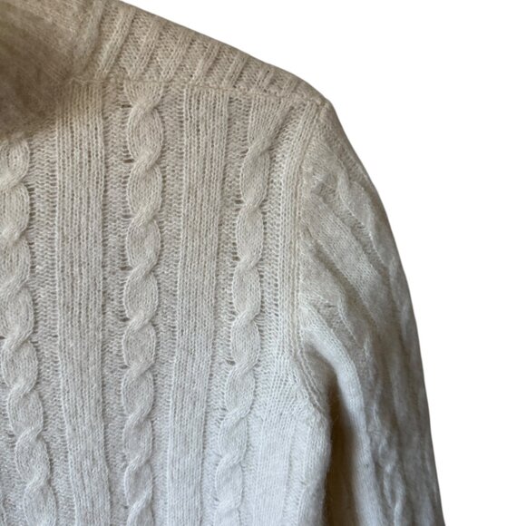 Ganni Cable Knit Keyhole Alpaca Blend Sweater Mock Neck Cut Out Zip Up Ivory - Picture 8 of 16